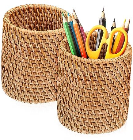 Lurrose 2stücke Geflochtener Stiftebehälter Für Schreibtisch Kunst-organizer Und Aufbewahrung Woven Pen Holder Für Büro Und Zuhause Stabiler Stifthalter Aus Gewebtem Material