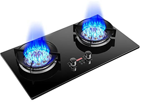 GAROEN Cuisinière à gaz avec 2 brûleurs, Support de Casserole en Fonte à Flamme élevée à 9 cavités, cuisinière indépendante à synchronisation bilatérale (NG)