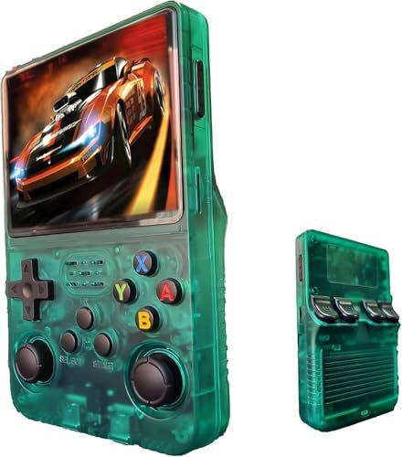 R36s Retro handhållen spelkonsol, 3,5 tum IPS-skärm, 128 GB lagring, 3 000 mAh batteri, 17 000+ spel, lila (grön)