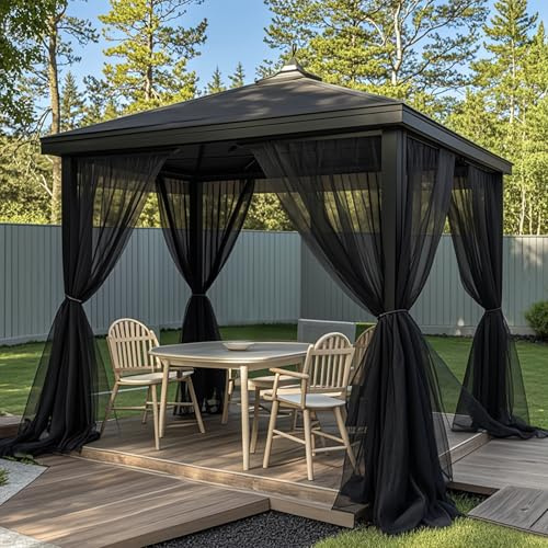 BTTO - Set di 2 tende da esterno, tenda antinsetti con filtro luce trasparente regolabile fai-da-te per patio, giardino, gazebo, nero, L160 X H213 cm