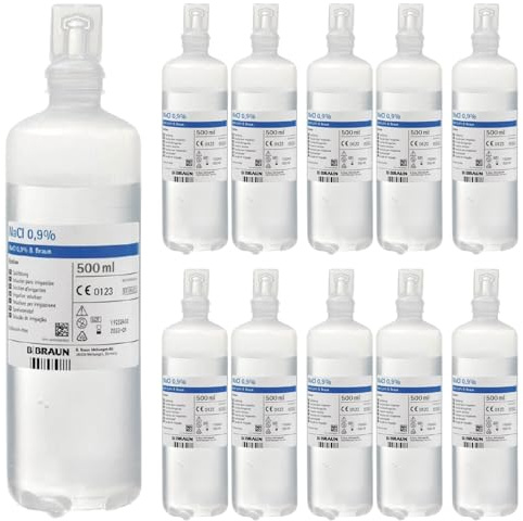 B BRAUN NaCl 0.9 Saline Solution 10 x 500 ml, Isotonic Physiological Saline Solution 0.9 Saline Solution Baby Sodium Chloride Wound Cleansing Saline Solution Nose Rinse Nasal Shower