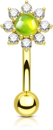 Agrewd Rook Piercing Jewellery - Piercing para cejas, diseño de flor verde mostaza, 16 g, acero quirúrgico 316L, joyería para tragus, 8 mm, joyería dorada para cejas para mujer