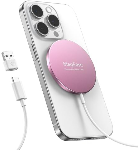 Chargeur sans Fil Magnétique pour iPhone 15W, Chargeur Rapide Compatible avec Mag-Safe pour iPhone 17/16/15/14/13/12/11/X/XS/XR/AirPods 4/3/2/Pro-Rose