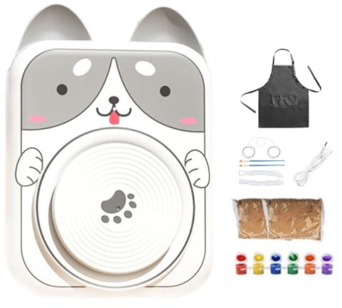 Tornio da ceramica per bambini 5 V DC USB,Tornio in ceramica per bambini con animali | Utensili elettrici per stampaggio, intaglio e pittura di argilla artigianale