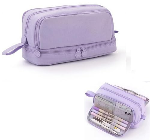 Vikmyer Astuccio per matite capiente a 4 scomparti, astuccio portamatite portatile per ufficio, scuola, studenti, ragazze e ragazzi (Viola)