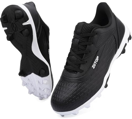 ziitop Baseball Cleats Mens Softball Cleat Turf Shoes for Men, Black, 12