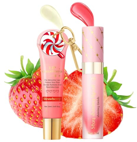 Lip Conditioner & Lip Oil Set, Moisturizing Lip Care Set, Natural Lip Gloss Balm Duo for Dry & Chapped Lips, Overnight Lip Mask Gift Set for Women - Christmas Beauty Gift