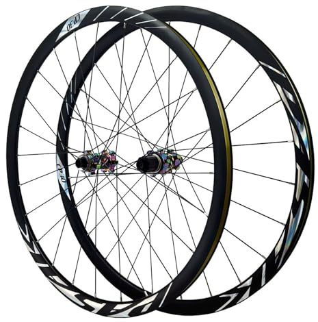 GEIRONV 700C Aluminiumlegierung, 24 Loch, Offroad-Fahrradlaufräder, Steckachse 15X100 MM, Mid Lock Scheibenbremse, 4 Abgedichtete Lager, Zugwiderstand 120 Geräuschpegel(Colorful-MS)