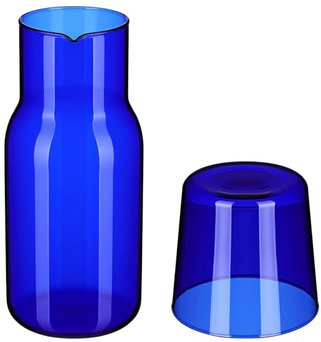 COOLHIYA Blue Glass Drinkware Set, High Borosilicate Glass Water Carafe Blue with Cup, Large Capacity Bottle and Cup, Practical for Picnics and Hotel Use, Bedside Water