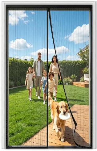 Acual Magnetic Fly Screen Door 80x200CM, Heavy Duty Self-Sealing Mesh | Includes Stay Open Buckles, Velcro ＆ Nails, Stay Open Buckles, Mosquito Screen Door Ideal for Balcony ＆ Bedroom Doors