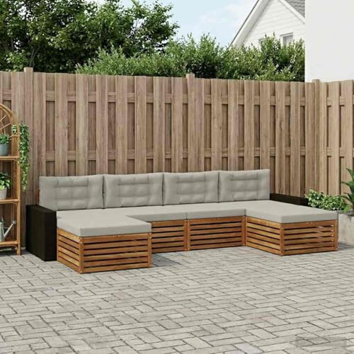 Teenpull Sofagarnitur 6-teilig aus massivem Akazienholz mit Kissen, lackierte Oberfläche, modulare Gartensitzgruppe für Terrasse und Pool, vielseitiges Loungeset für Wohnzimmer und Außenbereich