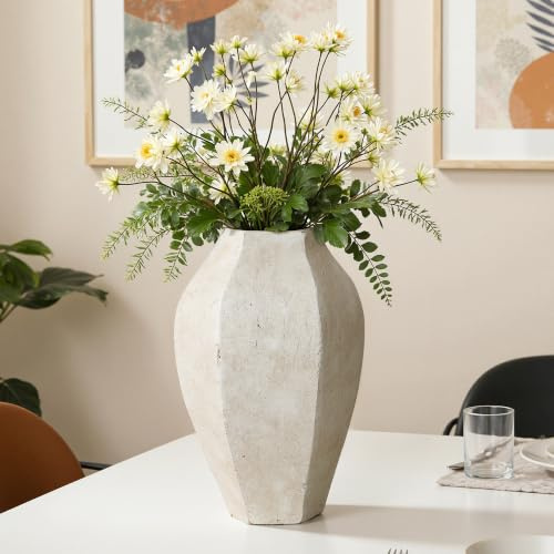 Hometopia Sechseck Keramikvase Beton Optik Deko Vase Modern 31cm Höhe | Geometrische Hexagon Form, Beton Optik Design, Moderne Skulpturale Deko, Interior Akzent Vase, Minimalistischer Stil