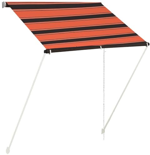 Roanoer Einziehbare Markise 150x150 cm, Sonnenschutz für Balkon, Terrasse und Fenster, manuelle Fallarmmarkise aus Polyester mit robustem Stahlrahmen, Orange Braun