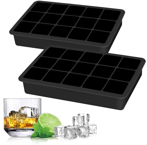 Silikon isbitsform 2-pack (LFGB-certifierad och BPA-fri) stapelbar 500 ml 3,3 x 3,3 x 3,3 cm isbitsstorlek livsmedelssäker platsbesparande svart