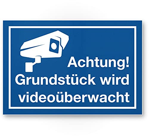 Komma Security Grundstück Videoüberwacht Schild 30 x 20 cm - Achtung Vorsicht Videoüberwachung - Hinweis Hinweisschild Videoüberwacht - Warnschild Warnhinweis