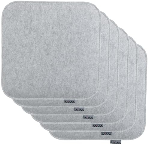 Brandsseller 6er Set Sitzkissen aus Filz 35x35x2 cm – Robuste Stuhlauflagen für innen und außen, eckiges Sitzpolster, strapazierfähiges Kissen für Stühle – Hellgrau