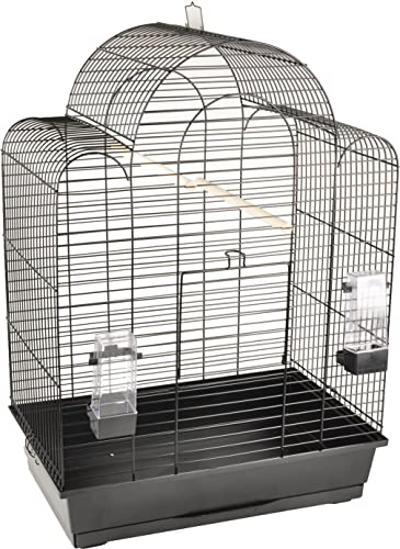 Flamingo Vogelkäfig – Voliere Vögel – Sittichkäfig Runa Schwarz – 54×38×74 cm – 2 Sitzstangen & 2 Näpfe, Frontklappe, Kunststoff-Schublade, EU-Herstellung
