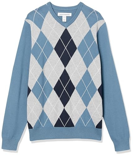 Amazon Essentials Maglione da uomo con scollo a V (disponibile nelle taglie Big & Tall), blu a pois, XL