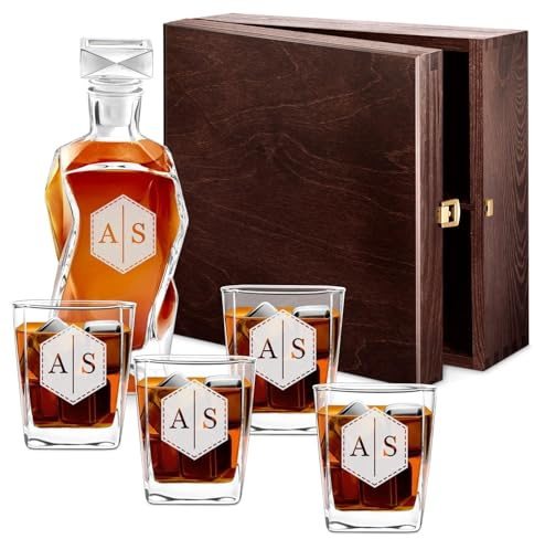 Maverton - Decantador Personalizado 700ml Con 4/6 Vasos 250ml - Set De Whiskey Grabado - Regalo Mujer Regalos Personalizados Para Madre Abuela Amiga Esposa - Rombo