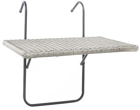 Haushalt International 60382 - Tavolo sospeso da balcone, 60 x 40 cm, effetto rattan, pieghevole, da appendere, grigio