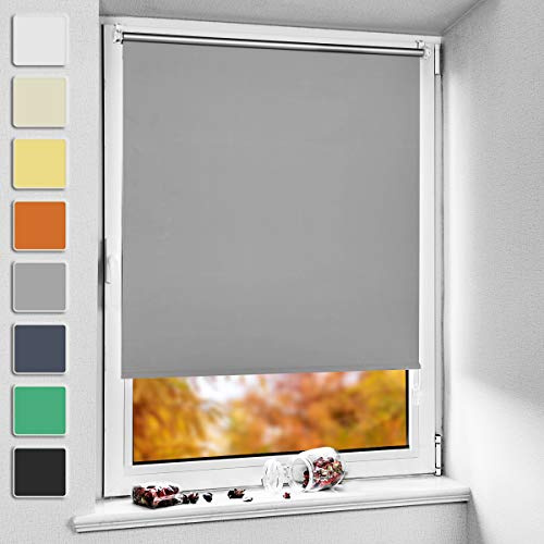 NoCon Verdunklungsrollo Klemmfix ohne Bohren & mit Bohren ● Hellgrau 85x200cm (BxH) ● Thermorollo Klemmrollo Fensterrollo Sonnenschutz Sichtschutz, Rollos für Fenster und Tür
