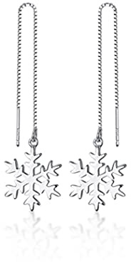 SLUYNZ 925 Sterling Silber Schneeflocke Ohrhänger Kette für Damen - Weihnachten Ohrringe Lange Einfädler