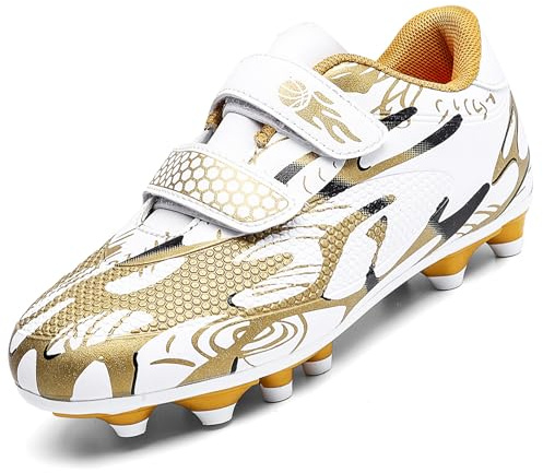 Unitysow Fotbollsskor Pojkar Low Top Spike Cleats Utomhus Athletics Fotbollsklossar Barn Tonåringar FG/AG Professionella Träningsskor Sport Tävling Fotboll Stövlar 28-38 EU,Vitt Guld,34 EU
