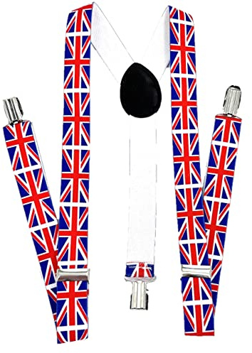 Henbrandt Union Jack Hosenträger für Hosen Erwachsene Herren und Damen Union Jack Kostüm Platinum Jubiläum Kostümzubehör Verstellbare Hosenträger mit Metall Clips