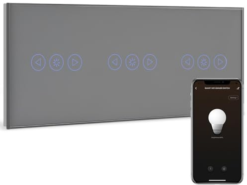 BSEED Interruttore Dimmer WIFI Alexa Triplo 1 Gang 1 Via Interruttore Dimmer Tattile WIFI Compatibile con Google Home o Alexa, Interruttore Smart Grigio(Richiesto la Linea Neutra)