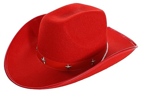 Red Cowboy Hats - Pack of 1 - Felt Star Studded Cowboy Hat Cowgirl Hats Wild West Fancy Dress Accessory