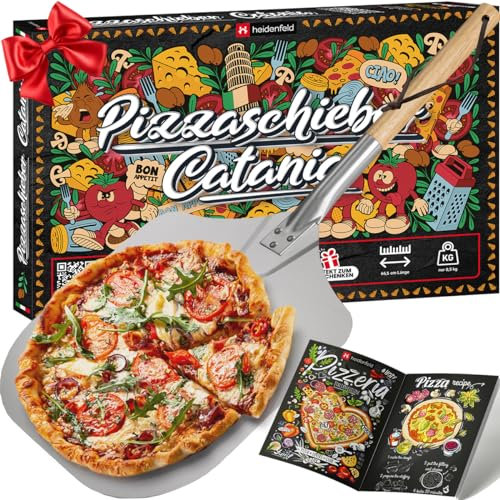 heidenfeld Pizzaschieber Catania | Pizzaschaufel - 30.5 x 30.5 cm Fläche - Aluminium Pizzablech - Pizzastein - Pizzaschaufel - Pizza Schieber - Pizzawender - Pizzapfanne - Pizzaheber - Pizza Zubehör