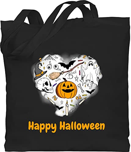 Baumwolltasche - Tasche für Süßigkeiten - Happy Halloween - Unisize - Schwarz - personalisierte jutebeutel einkaufstasche jutetasche stoffbeutel bag tote stofftasche beutel taschen stoffsackerl