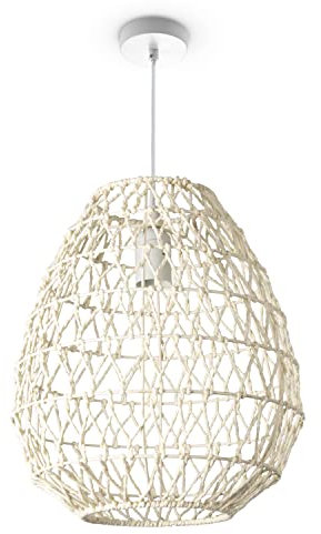 Paco Home Luminaria Suspensión Bambú Comedor Cesto Colgante Papel Colgante Fibra Vegetal Bohemia Natural Bar E27, Tipo de lámpara:Lámpara colgante - Tipo 2, Farbe_MuVa:Crema (Ø30 cm)
