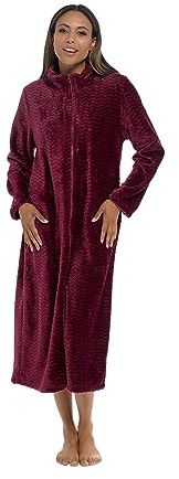INSIGNIA Ladies Zip Tradional Dressing Gown (Wine Wave Zip Up, 12-14)