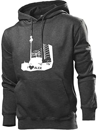 I Love Alex in Berlin Männer Hoodie Sweatshirt Dunkel Grau meliert L