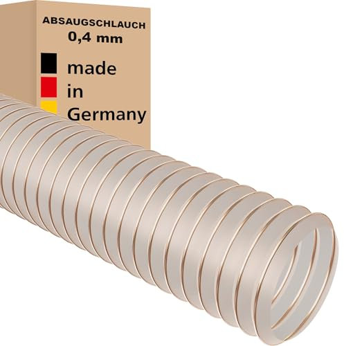 Absaugschlauch 0,4 mm transparent für Absauganlage Spiralschlauch schwer entflammbar Stahldrahteinlage Flexschlauch Made in Germany (150 mm | 5 m)