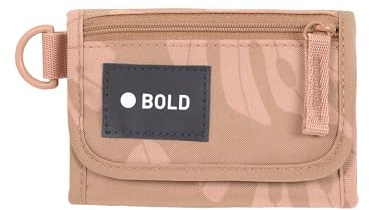 BOLD Lässig Kinder Geldbeutel mit Klettverschluss und transparenten Sichtfenster/School Wallet Bold Leaves caramel