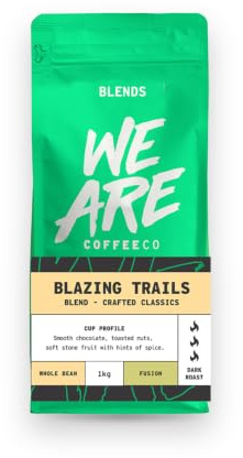 We Are Coffee Co Blazing Trails Dark Roast Whole Bean Coffee, 1kg, Bold and Strong Crafted Blend, Small Batch Roasted in Glasgow