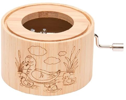 Spieluhr aus Bambus mit dem Kinderlied Alle meine Entchen - music box von Kurbelwerk green-line, Motiv Entenfamilie