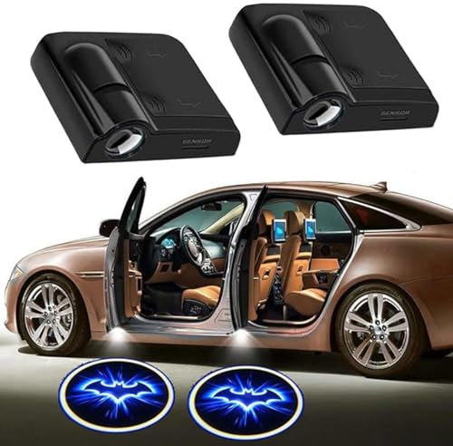 yufana 2 Piezas Proyector de Luz para Puerta de Coche, Proyección LED de Puertas de Automóviles, Luz de Bienvenida, Proyector Luz Logotipo Puerta de Auto Inalámbrico Todos los Autos(Murciélago Azul)