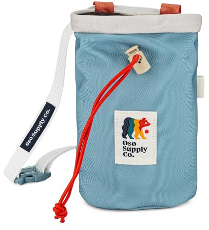 Oso Supply Co - Kreidebeutel für Klettern, Bouldern, Kreidebeutel mit Schnellverschluss, Reißverschlusstaschen und Tasche – perfekte Ausrüstung für Indoor/Outdoor Klettern (Mineralblau/Rot)