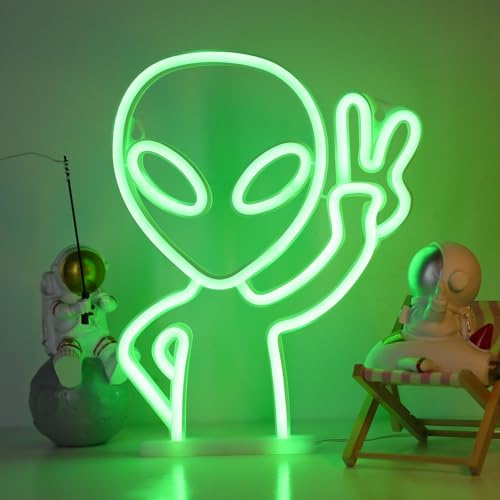 ENUOLI Alien Neon Sign,USB Powered Neon Light Signs for Wall Decor | Game Room Decor Hip Hop Party LED Alien Sign for Teen Bedroom Home Wall Party Light (Green)