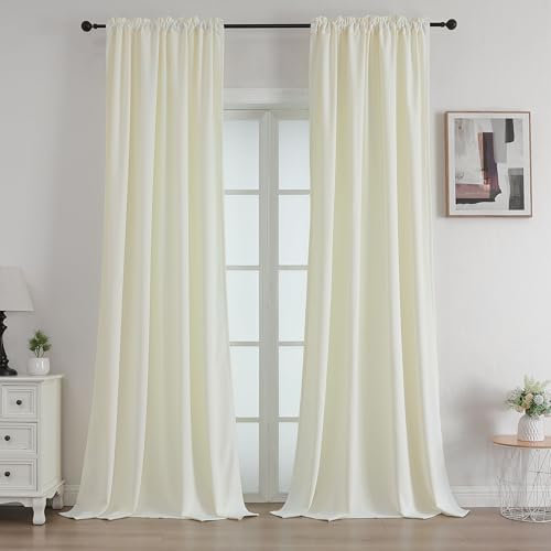 Joydeco Set di 2 tende in velluto per soggiorno, 245 x 132, altezza 245 x larghezza 132, colore bianco avorio