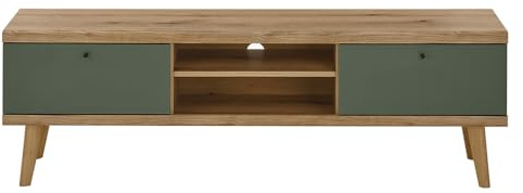 Lomadox Wohnzimmer TV-Lowboard TV-Schrank, 160cm, in Eiche mit grün Modern