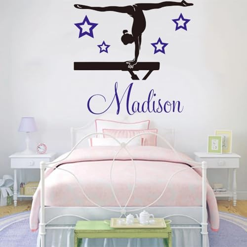 Personalisierte Namens-Wandaufkleber, Benutzerdefinierter Name Mädchen-Gymnastik-Tanz-Stern, Wandaufkleber Mädchenzimmer, Baby-Kinderzimmer, Personalisierter Name Turnerin-Ballett-Wandtattoo(56cmwidex