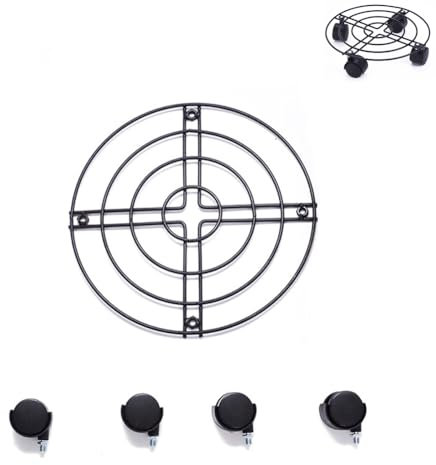 MOTTK Flower Pot Cart,25/30/35/40cm Heavy Duty Plant Caddy with Wheel,Multi Purpose Anti Slip Metal Plant Trolley for Whiskey Barrels Trash Cans (40cm diameter,with lockable wheels)