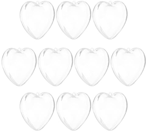 QUARKZMAN 10 st fyllbar transparent hjärtprydnad, 7 cm genomskinliga hängande hjärtformade plastbollar för gör-det-själv-juldekoration, fester, bröllop