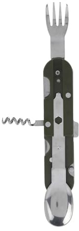 Redcliffs Navaja de bolsillo de acero inoxidable, 11 cm, con 5 funciones y mango de plástico, inoxidable, con funda y función de cubiertos, cuchillo multifunción para exteriores, cuchillo multiusos