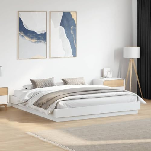Faroom Holzbett Futonbett Bett 200x200 cm Bettrahmen Holzwerkstoff Einzelbett Doppelbett Bettgestell Weiß