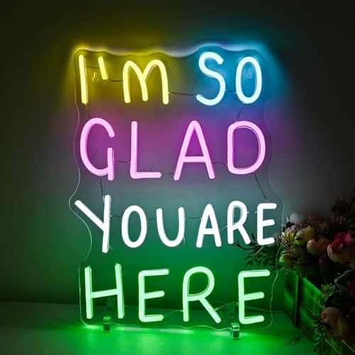 LUCUNSTAR I'm So Glad You are Here Neon Sign,Dimmable LED Neon Light for Wall Decor,for Bar Coffee Room Home Art Wall Decor​ Birthday Wedding Party Window Living Room Decor